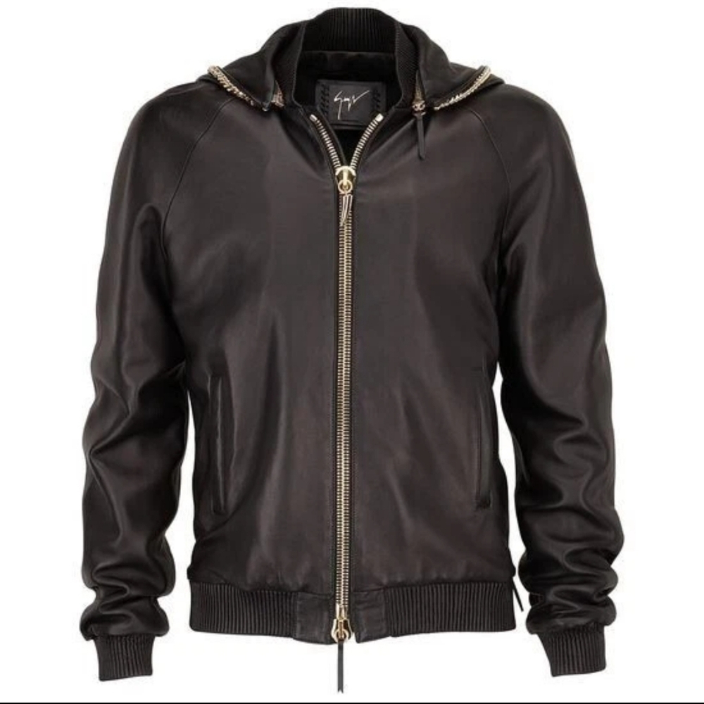 Giuseppe Zanotti Lamb Leather Hoodie Sweater Bomber Jacket